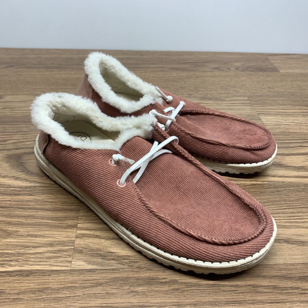 Hey Dude Wendy Corduroy Women's Size 8 Rose Faux Fur Lined Slip On Shoes